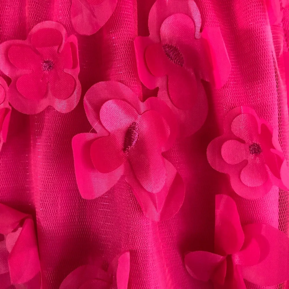 TCEC Pink 3D Floral Mini Halter Dress With Back Bow Tie Size M Valentine Party